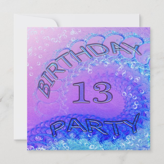 13th Birthday party invitation, Abstract and bubb Invitation (Front)