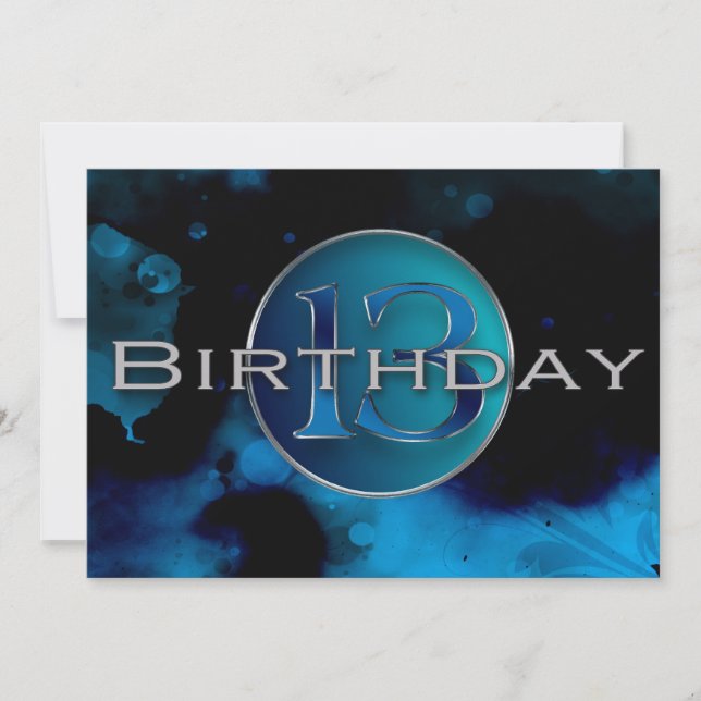 13TH Birthday Party Invitation - Abstract Blues (Front)