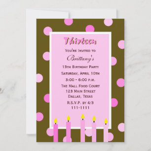 13th Birthday Party Invitation Pink Polka Dots