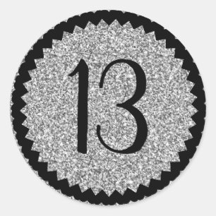 13th Birthday Party Silver Glitter Classic Round Sticker