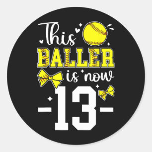 13th Birthday Party Softll Girl Thirteen Year Old Classic Round Sticker