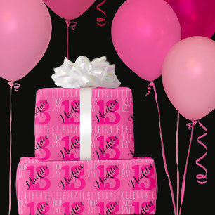 13th Birthday Pink Custom Name Typography  Wrapping Paper