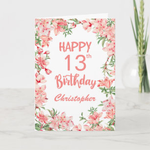 13th Birthday Pink Peach Peonies Watercolor Floral Card