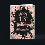13th Birthday Pink Peach Watercolor Floral Black Card<br><div class="desc">13th Birthday Pink Peach Watercolor Floral Black Birthday Card. For further customisation,  please click the "Customise it" button and use our design tool to modify this template.</div>