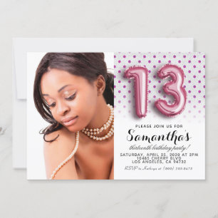 13th Birthday Polkadot Glitter Portrait Invitation