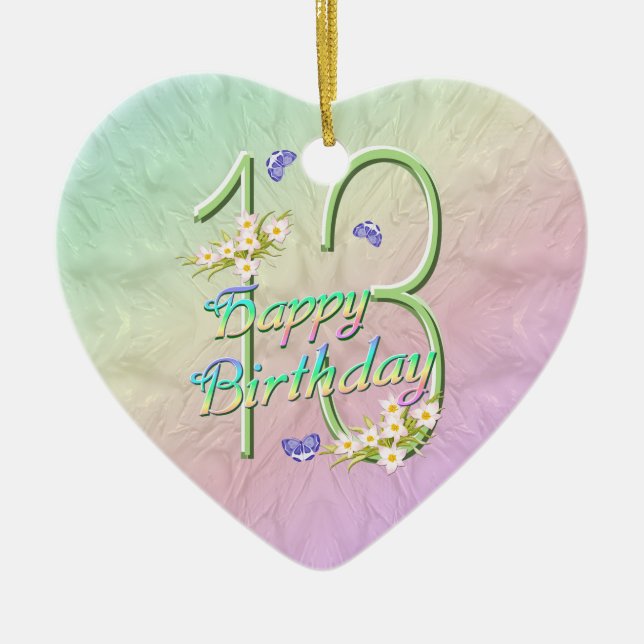 13th Birthday Rainbow Keepsake Heart Ornament (Front)