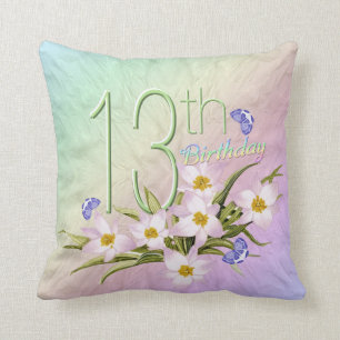 13th Birthday Rainbows and Wildflowers Cushion