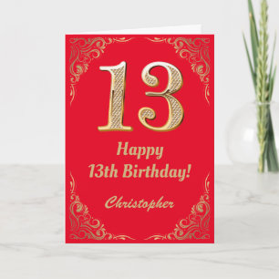 13th Birthday Red and Gold Glitter Frame Card