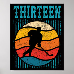 13th Birthday Retro Ice Hockey 13 Years Old Boy Gi Poster