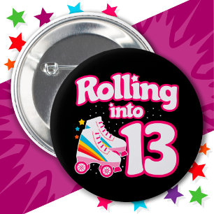 13th Birthday Roller Skating 13 Years Old Skate 6 Cm Round Badge