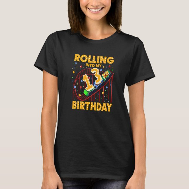 13th Birthday Rollercoaster Amusement Park Birthda T-Shirt (Front)
