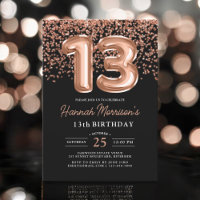 13th Birthday Rose Gold Black Balloons Party 