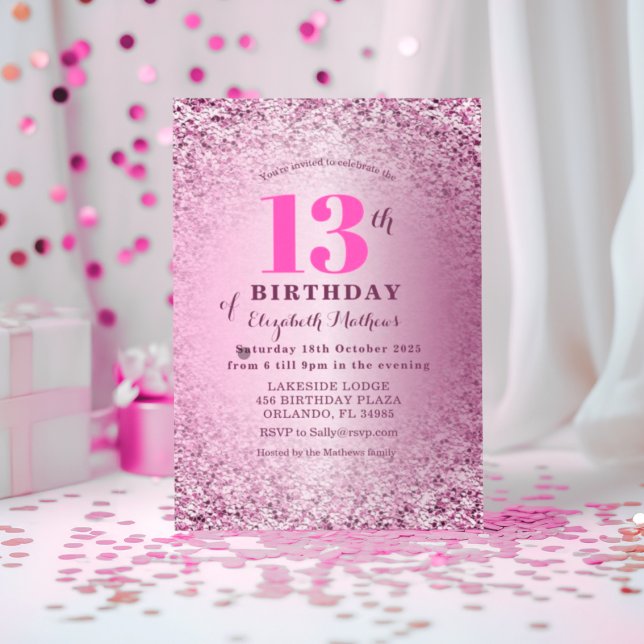 13th Birthday Rose Gold Glitter & Blush Pink  Invitation (Creator Uploaded)