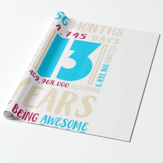 13th Birthday Shirt for Kids Gift Age 13 Year Old  Wrapping Paper (Unrolled)