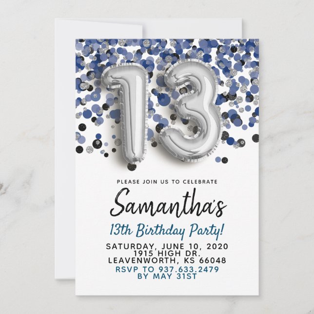 13th Birthday Silver Confetti Invitation (Front)