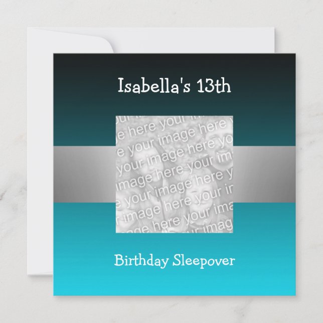13th Birthday Sleepover Silver Green Photo 2 Invitation (Front)