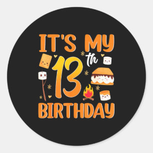13th birthday s'more theme 13 year old party classic round sticker