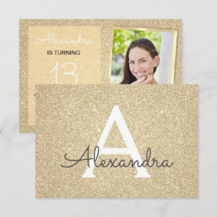 13th Birthday Sparkle Luxury Gold Photo Invitation