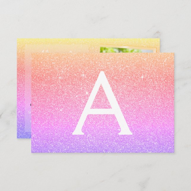 13th Birthday Sparkle Rainbow Photo Invitation (Front/Back)