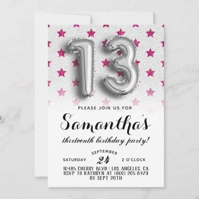 13th Birthday Star Glitter Invitation (Front)