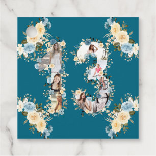 13th Birthday Teal Flower Photo Collage Yellow Favour Tags