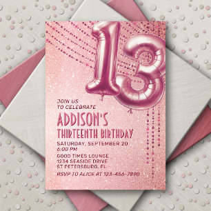 13th Birthday Teen Girl Rose Gold Invitation