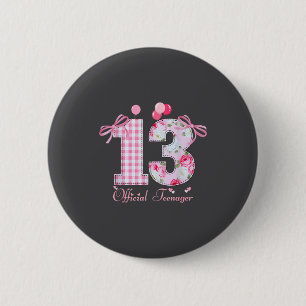 13th Birthday Teenager Coquette Bow 13 Year Old  6 Cm Round Badge