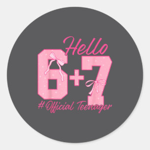 13th Birthday Teenager Six Seven Coquette Bow 6 7  Classic Round Sticker