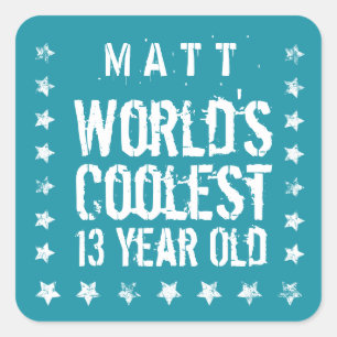 13th Birthday World's Coolest 13 Year Old Teal Z13 Square Sticker