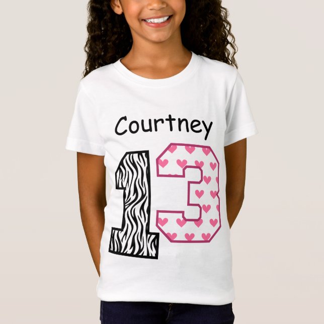 13th Birthday Zebra and Hearts Custom Name V029 T-Shirt (Front)