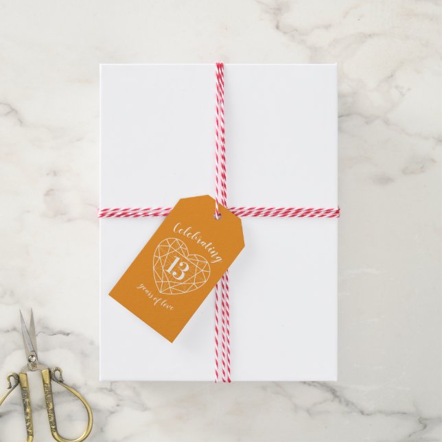 13th citrine wedding anniversary heart gem orange gift tags (With Twine)