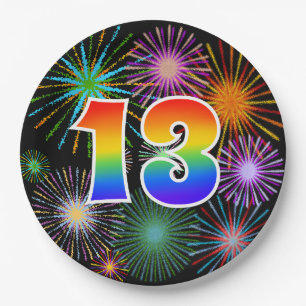 13th Event - Fun, Colourful, Bold, Rainbow 13 Paper Plate