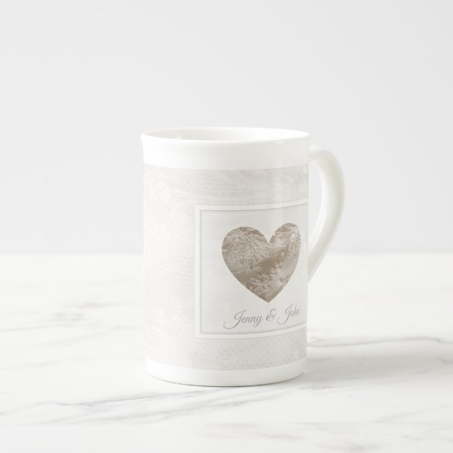 13th lace wedding anniversary cup with lace heart (Front Right)