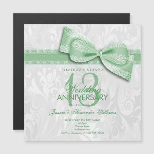 13th Lace Wedding Anniversary Damask and Faux Bow Magnetic Invitation