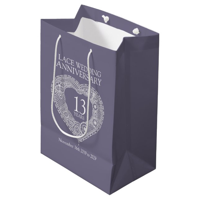 13th lace wedding anniversary photo gift bag (Front Angled)