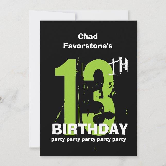 13th Modern Weathered Grunge Birthday Party Invitation (Front)