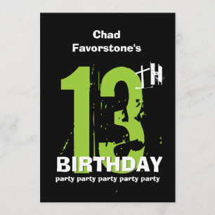 13th Modern Weathered Grunge Birthday Party Invitation