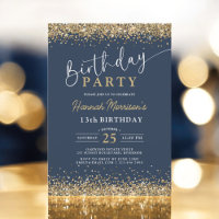 13th Navy Blue Gold Glitter Any Age Birthday 