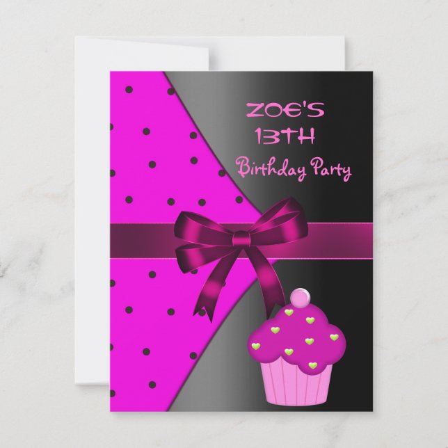 13th Pink Cupcake Spot  Birthday Party Invitation (Front)