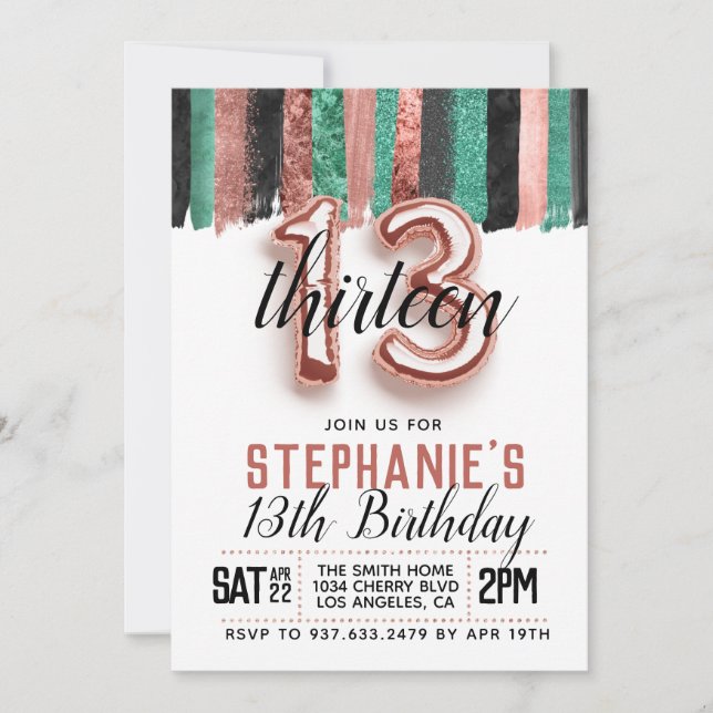 13th Rose Gold Birthday Invitation (Front)