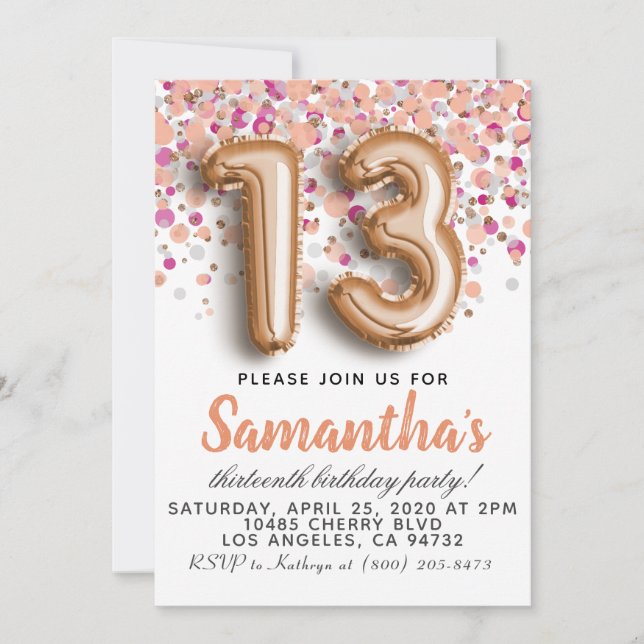 13th Rose Gold Birthday Invitation (Front)