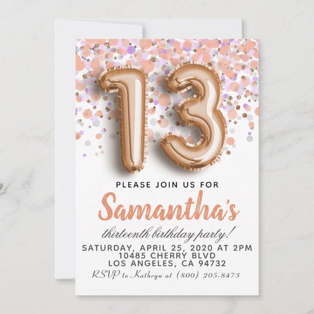 13th Rose Gold Birthday Invitation (Front)
