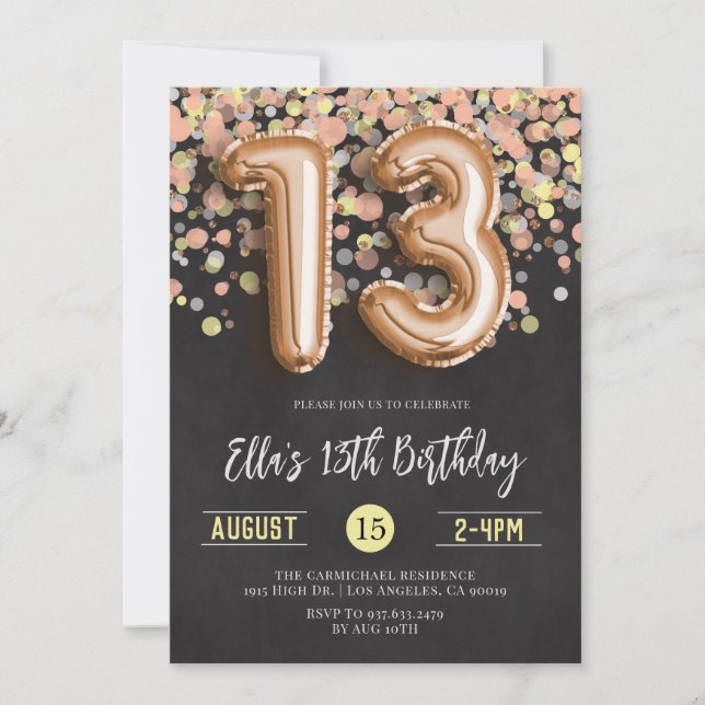 13th Rose Gold Birthday Invitation (Front)