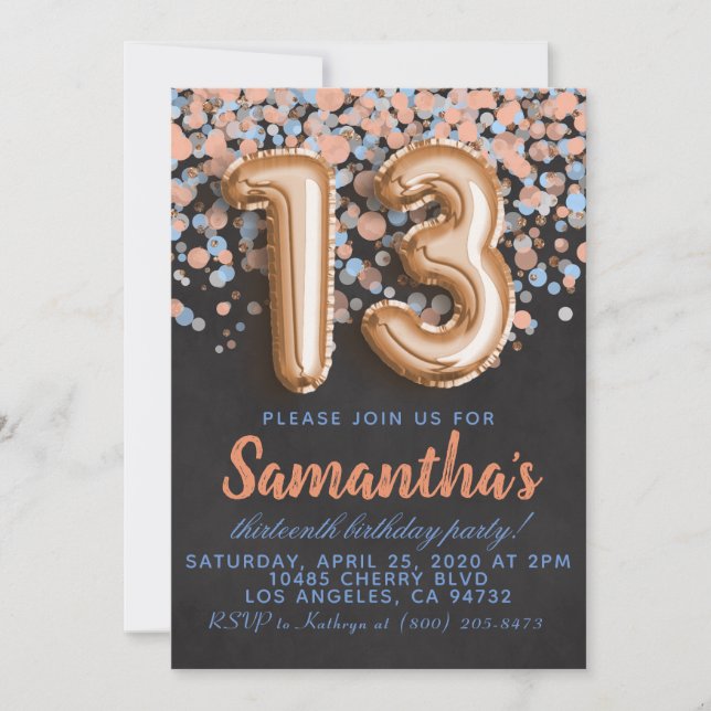 13th Rose Gold Birthday Invitation (Front)