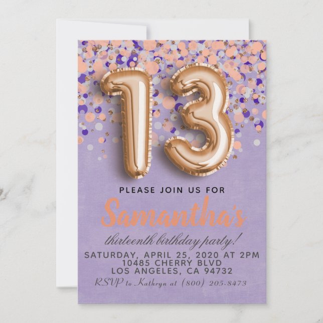 13th Rose Gold Birthday Invitation (Front)