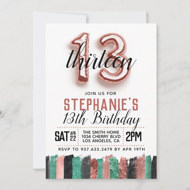 13th Rose Gold Birthday Invitation (Front)