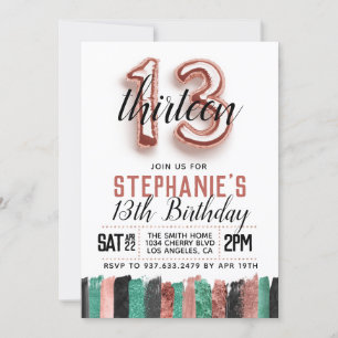 13th Rose Gold Birthday Invitation