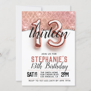 13th Rose Gold Birthday Invitation