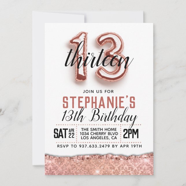 13th Rose Gold Birthday Invitation (Front)