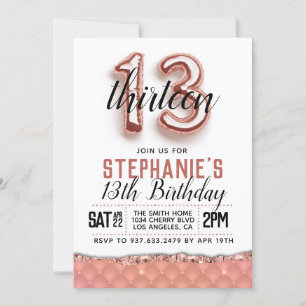 13th Rose Gold Birthday Invitation